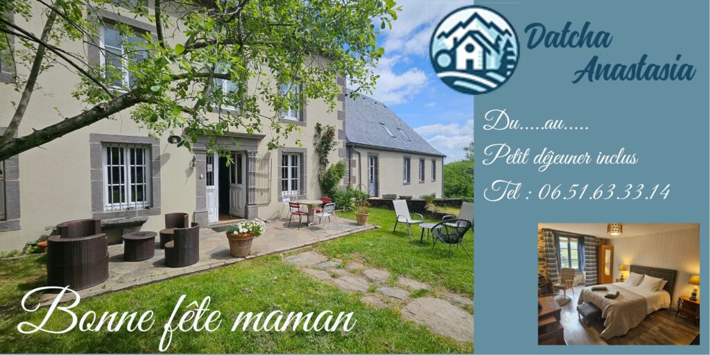 Carte cadeau spéciale Fête des Mères proposée par la Datcha Anastasia, maison d’hôtes au cœur du Sancy.